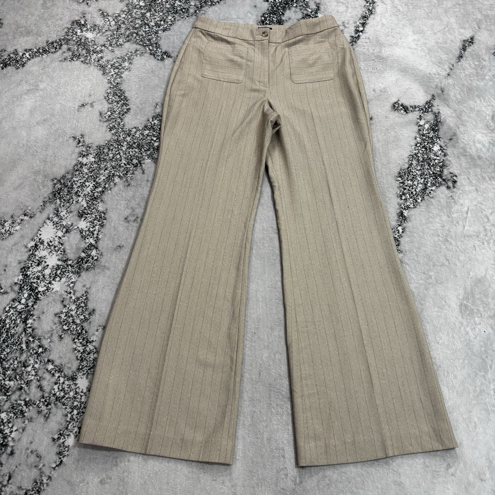 Express Editor Women's Sz 10 Beige High Rise Flare Trouser Pants Herringbone